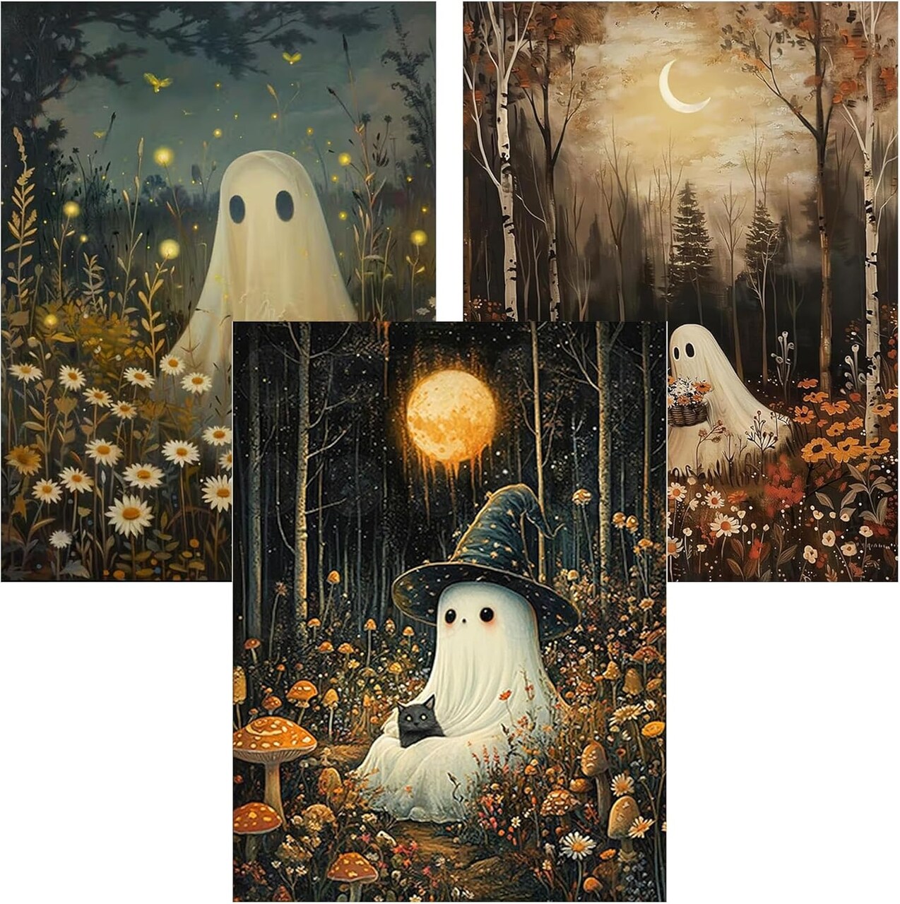 3 Pack Halloween Ghost 5D Diamond Painting Kits for Adults – Full Round Drill DIY Crystal Gem Art Set for Beginners, Halloween Wall Decor Craft Kits 12x16 Inch